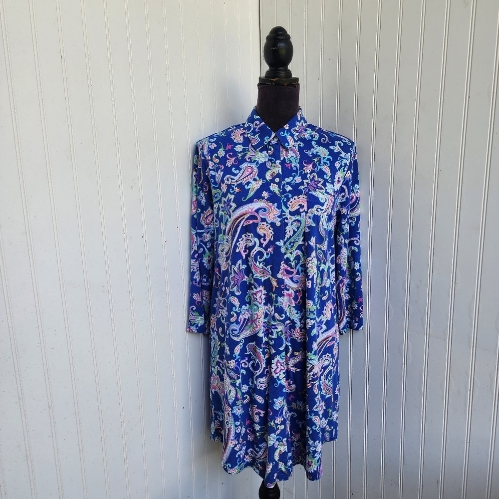 Ralph Lauren Women’s Floral Sleep Shirt Stretch Paisley Button Up Cotton Blue M